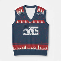 Patriotic Bigfoot American Flag in Forest V-Neck Knit Sweater Vest