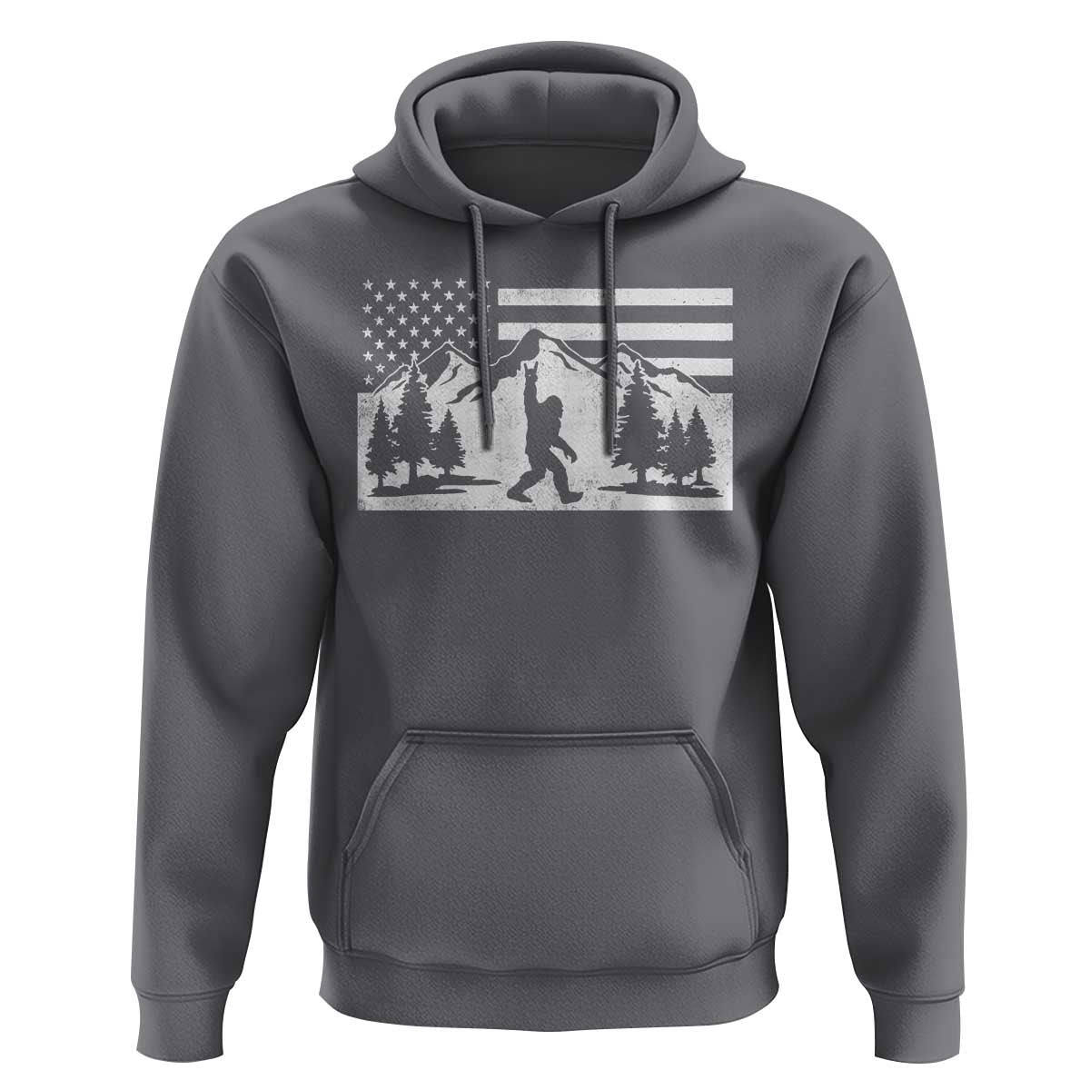 Patriotic Bigfoot American Flag in Forest Hoodie