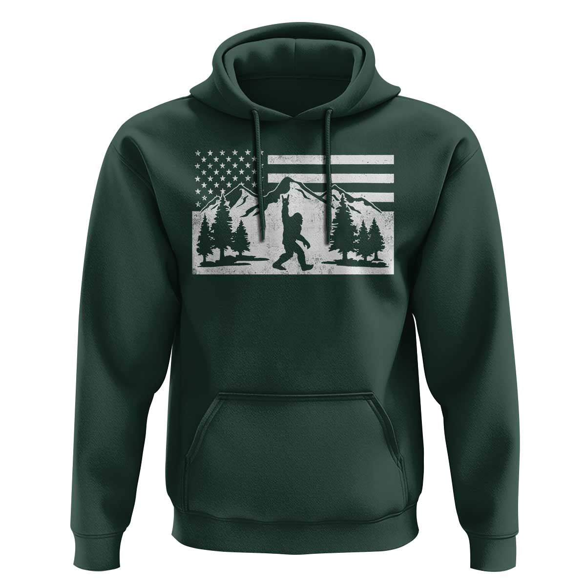 Patriotic Bigfoot American Flag in Forest Hoodie