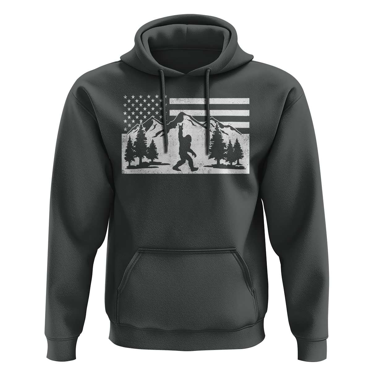 Patriotic Bigfoot American Flag in Forest Hoodie