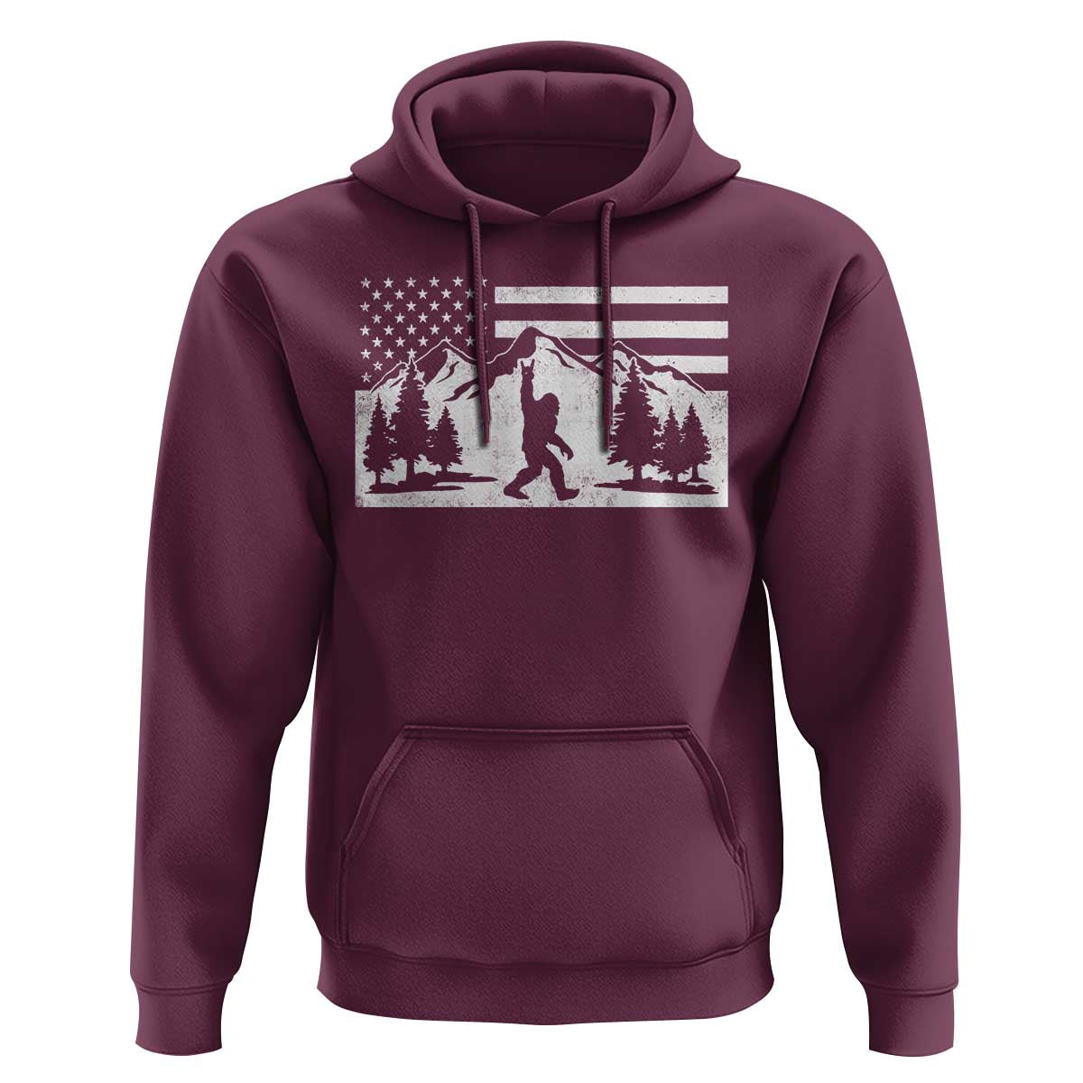 Patriotic Bigfoot American Flag in Forest Hoodie