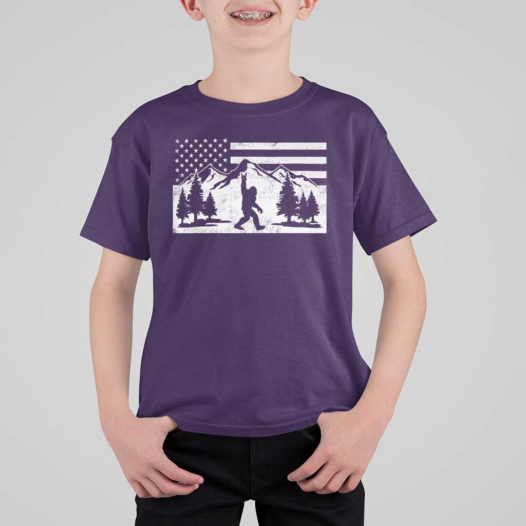 Patriotic Bigfoot American Flag in Forest T Shirt For Kid