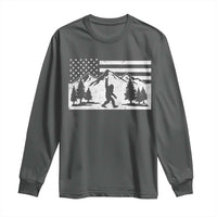 Patriotic Bigfoot American Flag in Forest Long Sleeve Shirt