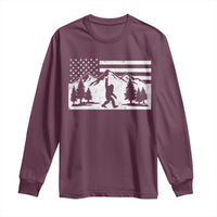 Patriotic Bigfoot American Flag in Forest Long Sleeve Shirt