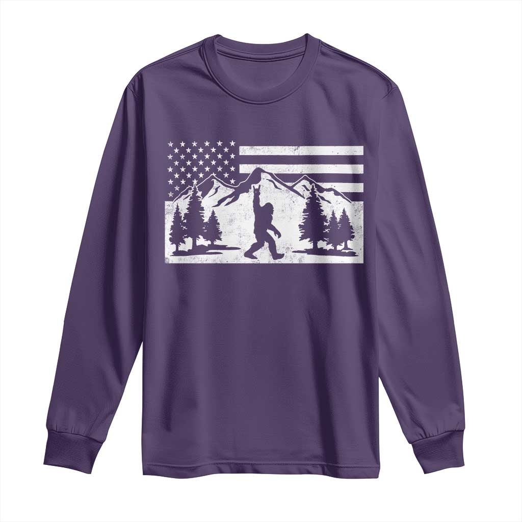 Patriotic Bigfoot American Flag in Forest Long Sleeve Shirt