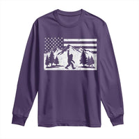 Patriotic Bigfoot American Flag in Forest Long Sleeve Shirt