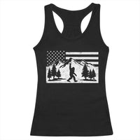 Patriotic Bigfoot American Flag in Forest Racerback Tank Top