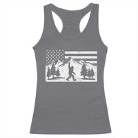 Patriotic Bigfoot American Flag in Forest Racerback Tank Top