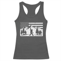 Patriotic Bigfoot American Flag in Forest Racerback Tank Top