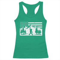 Patriotic Bigfoot American Flag in Forest Racerback Tank Top