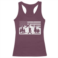 Patriotic Bigfoot American Flag in Forest Racerback Tank Top