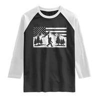 Patriotic Bigfoot American Flag in Forest Raglan Shirt