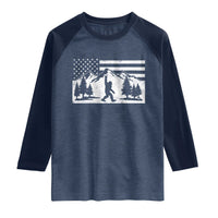Patriotic Bigfoot American Flag in Forest Raglan Shirt