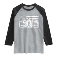 Patriotic Bigfoot American Flag in Forest Raglan Shirt