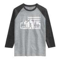 Patriotic Bigfoot American Flag in Forest Raglan Shirt