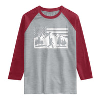 Patriotic Bigfoot American Flag in Forest Raglan Shirt