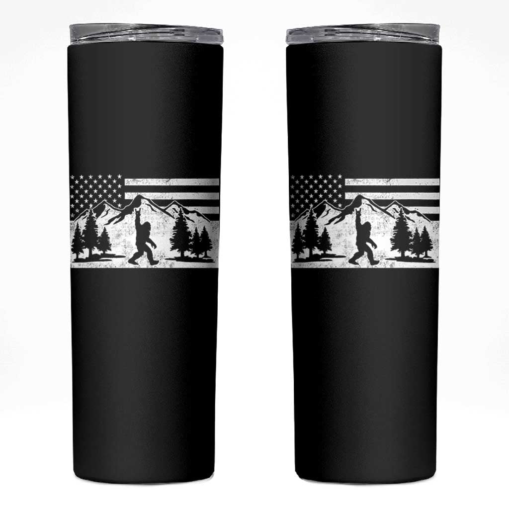 Patriotic Bigfoot American Flag in Forest Skinny Tumbler