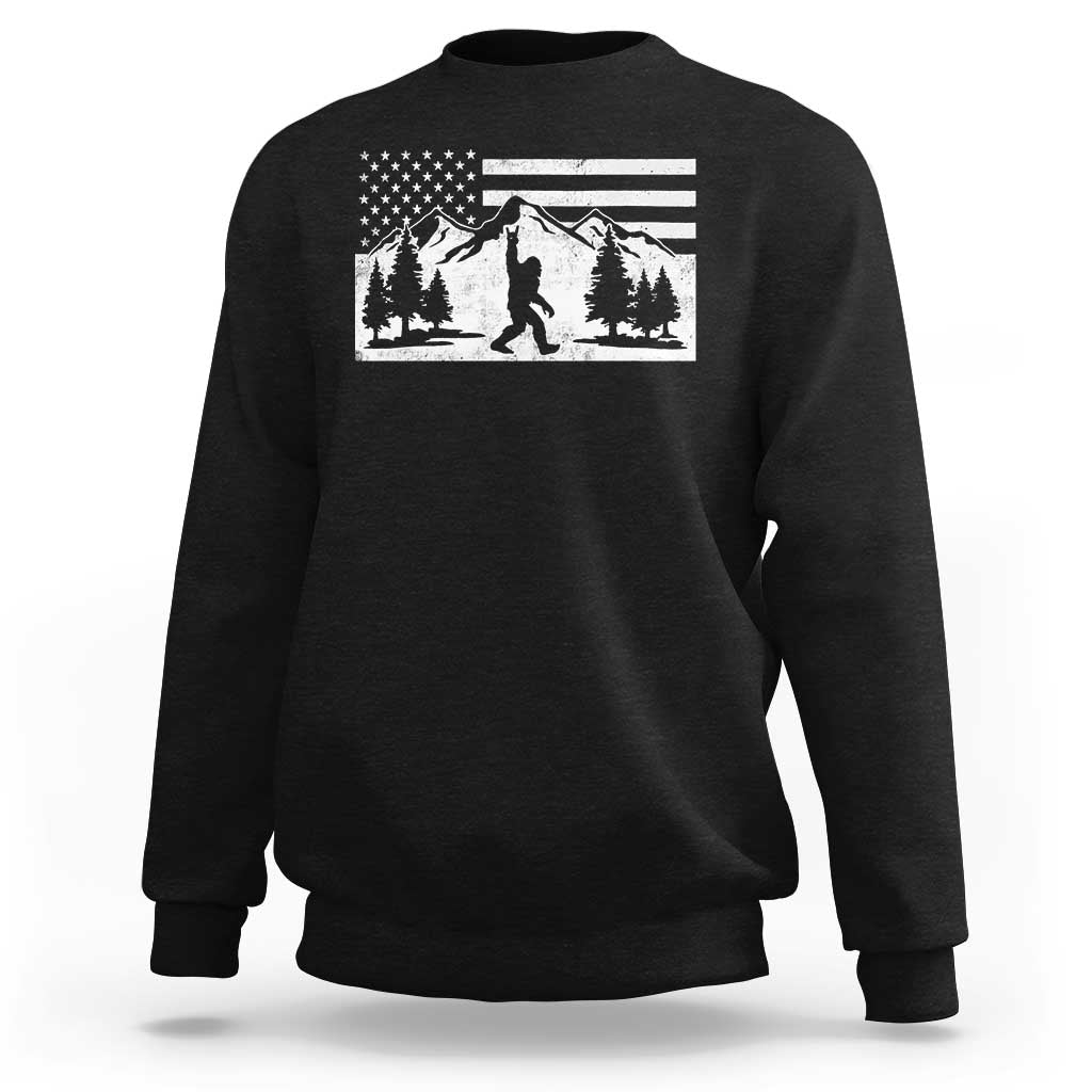Patriotic Bigfoot American Flag in Forest Sweatshirt