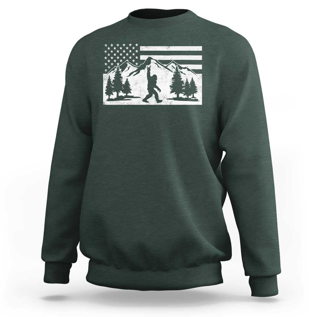 Patriotic Bigfoot American Flag in Forest Sweatshirt