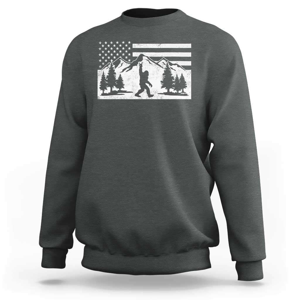 Patriotic Bigfoot American Flag in Forest Sweatshirt