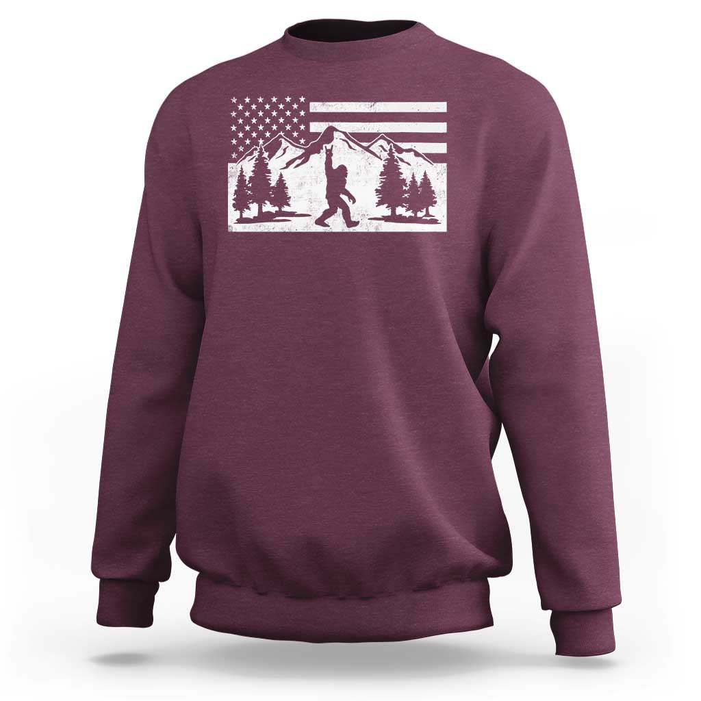 Patriotic Bigfoot American Flag in Forest Sweatshirt