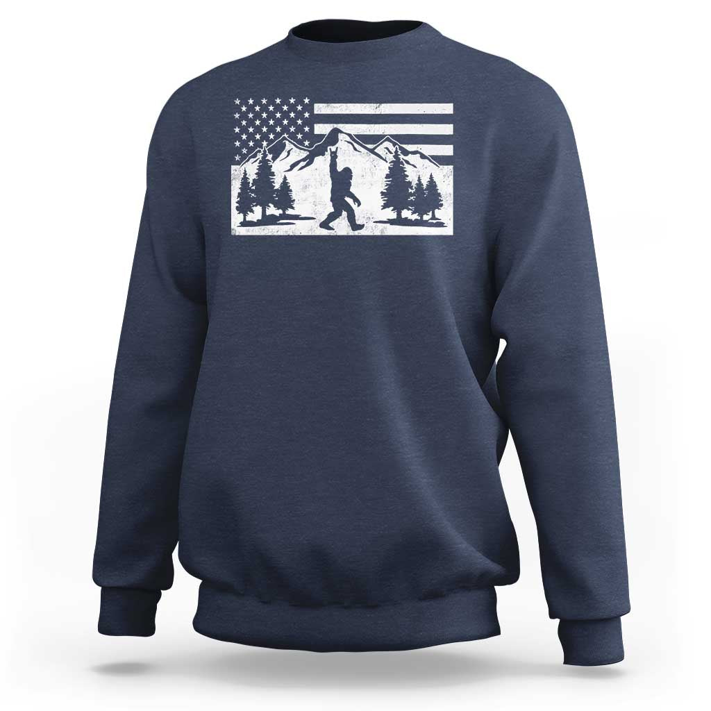 Patriotic Bigfoot American Flag in Forest Sweatshirt