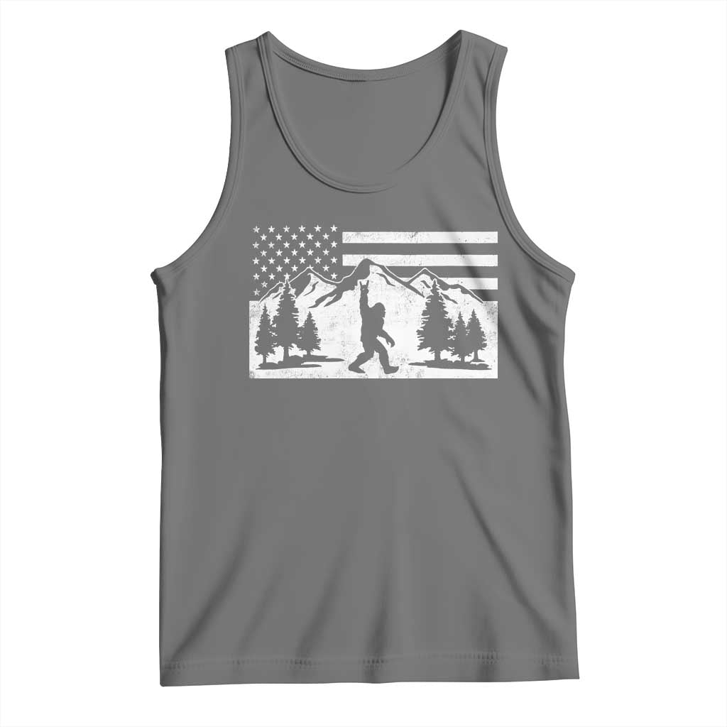 Patriotic Bigfoot American Flag in Forest Tank Top
