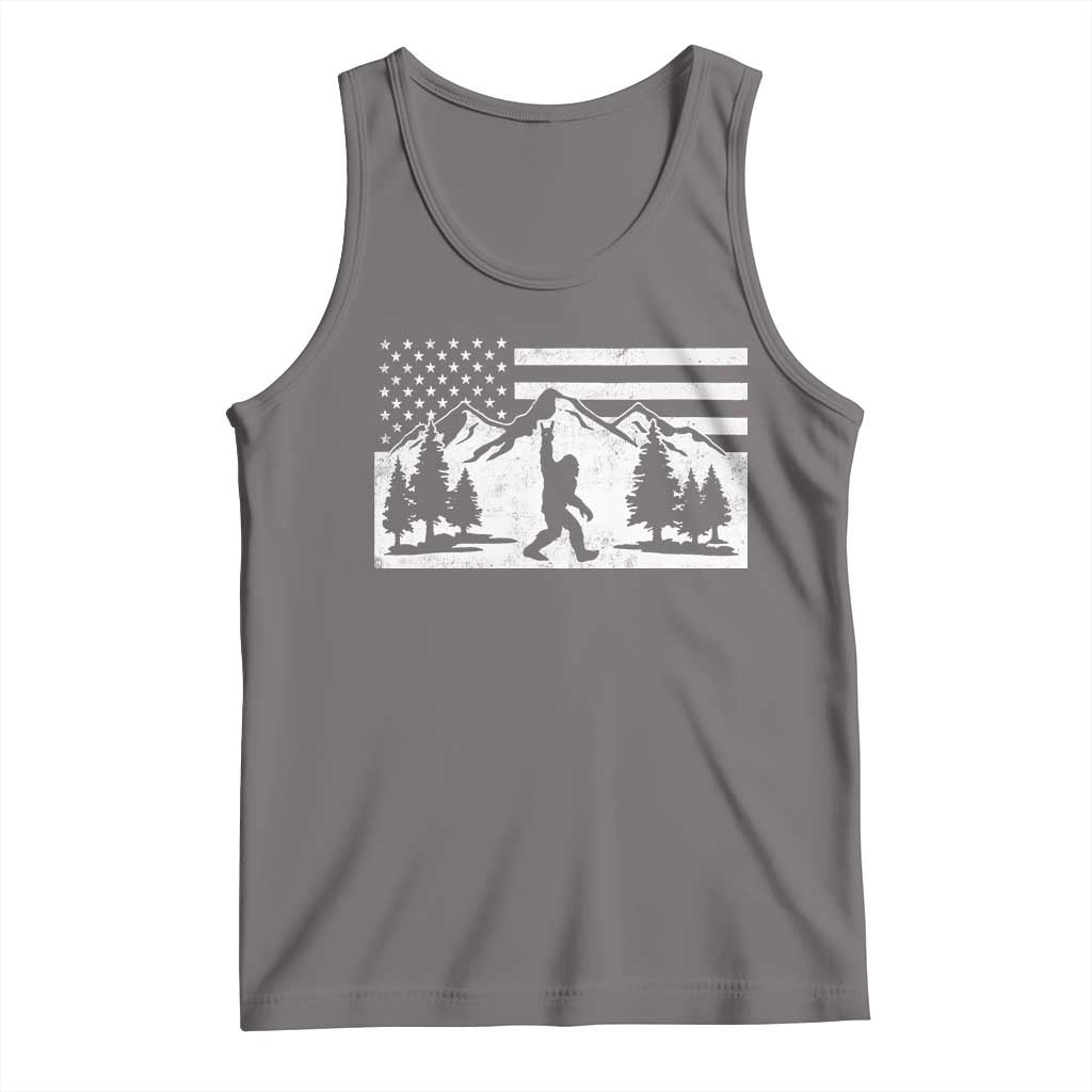 Patriotic Bigfoot American Flag in Forest Tank Top