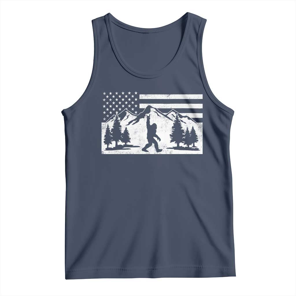 Patriotic Bigfoot American Flag in Forest Tank Top