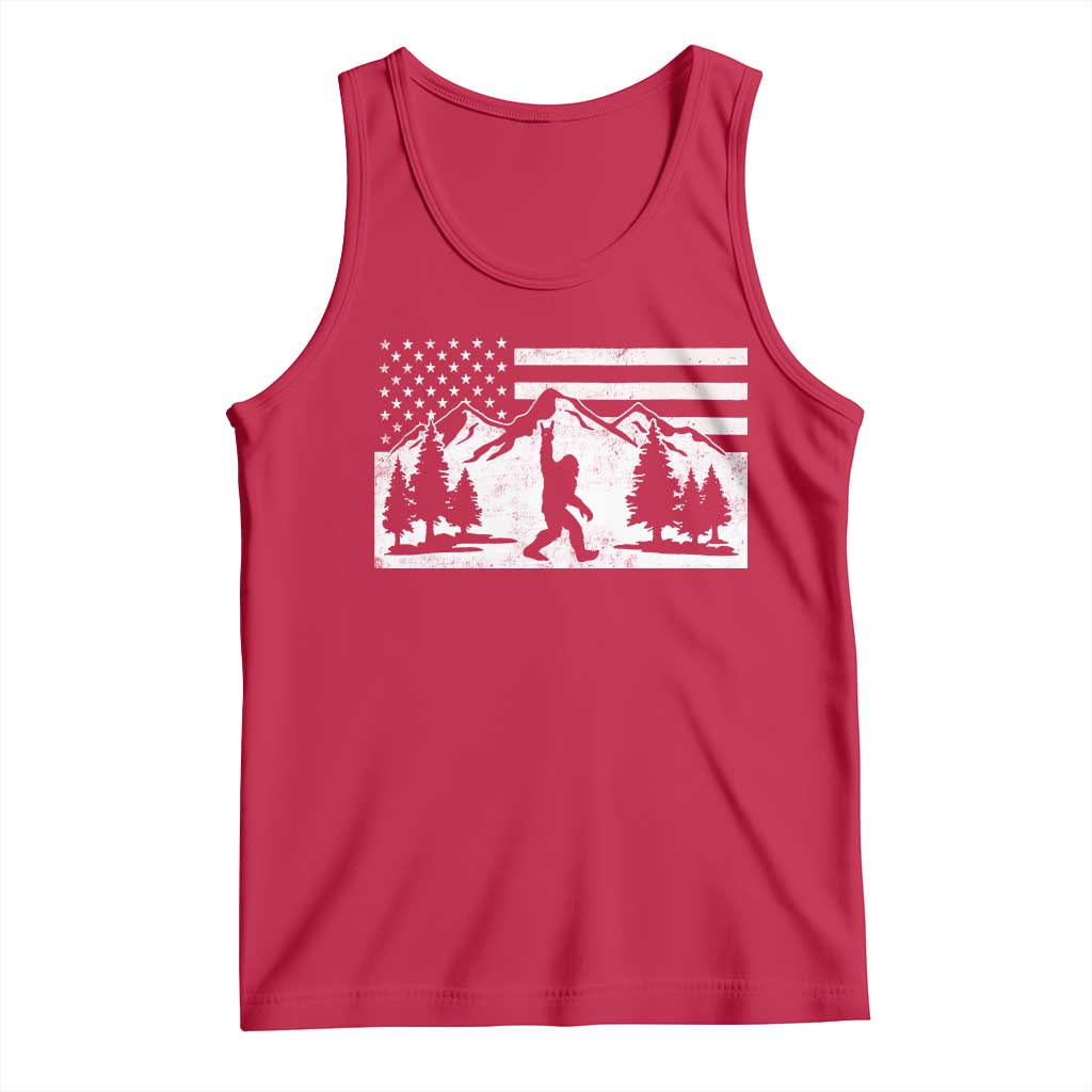 Patriotic Bigfoot American Flag in Forest Tank Top