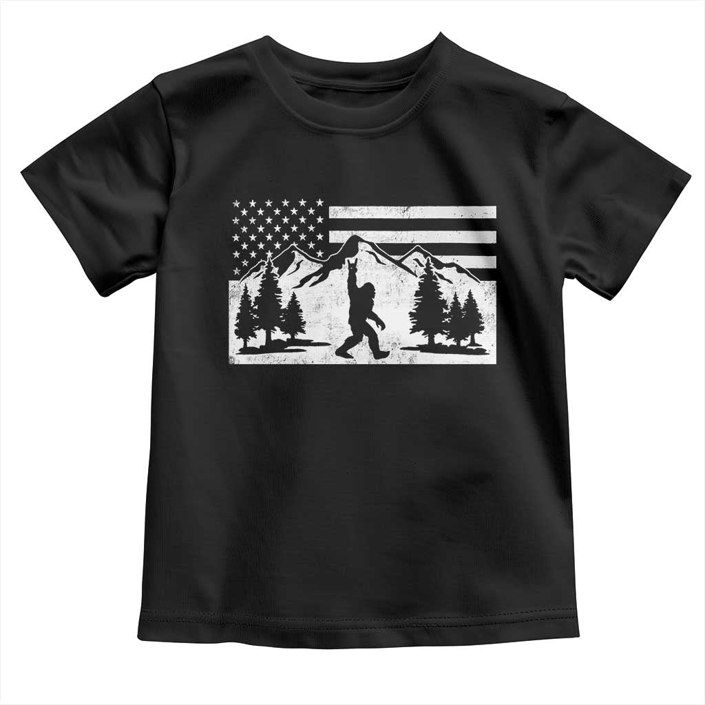 Patriotic Bigfoot American Flag in Forest Toddler T Shirt