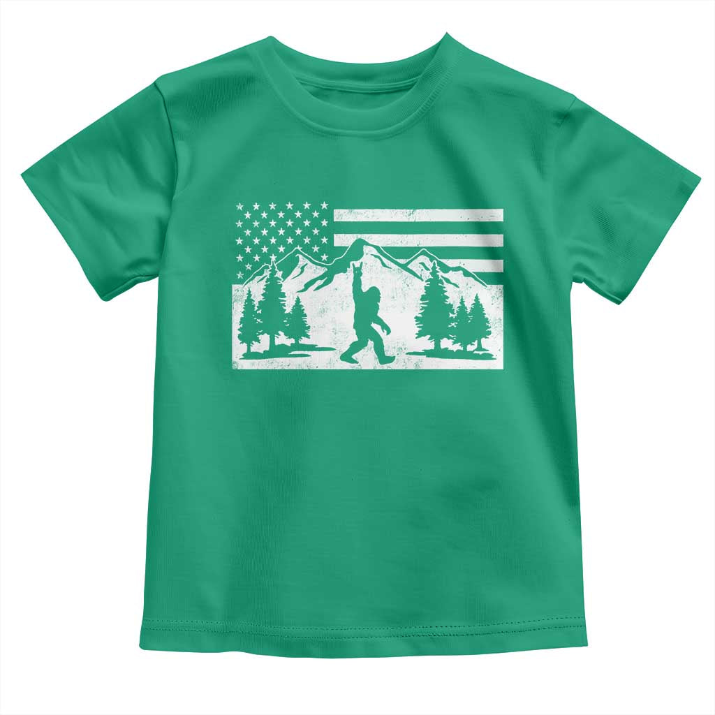 Patriotic Bigfoot American Flag in Forest Toddler T Shirt