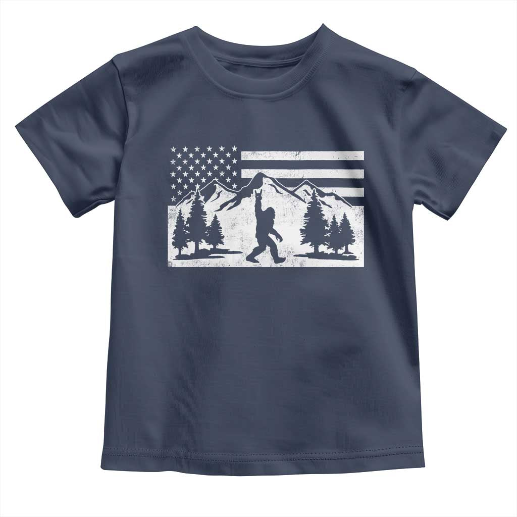 Patriotic Bigfoot American Flag in Forest Toddler T Shirt