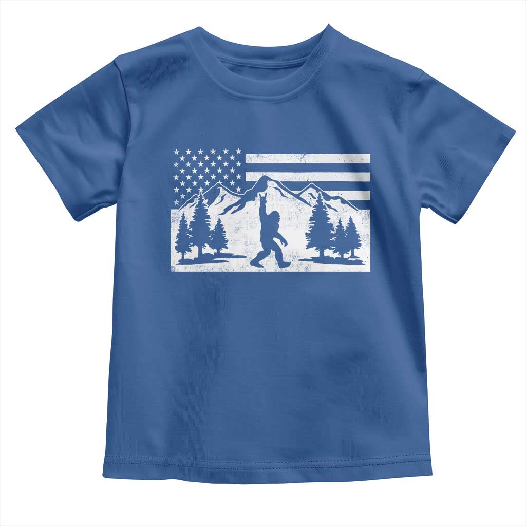 Patriotic Bigfoot American Flag in Forest Toddler T Shirt