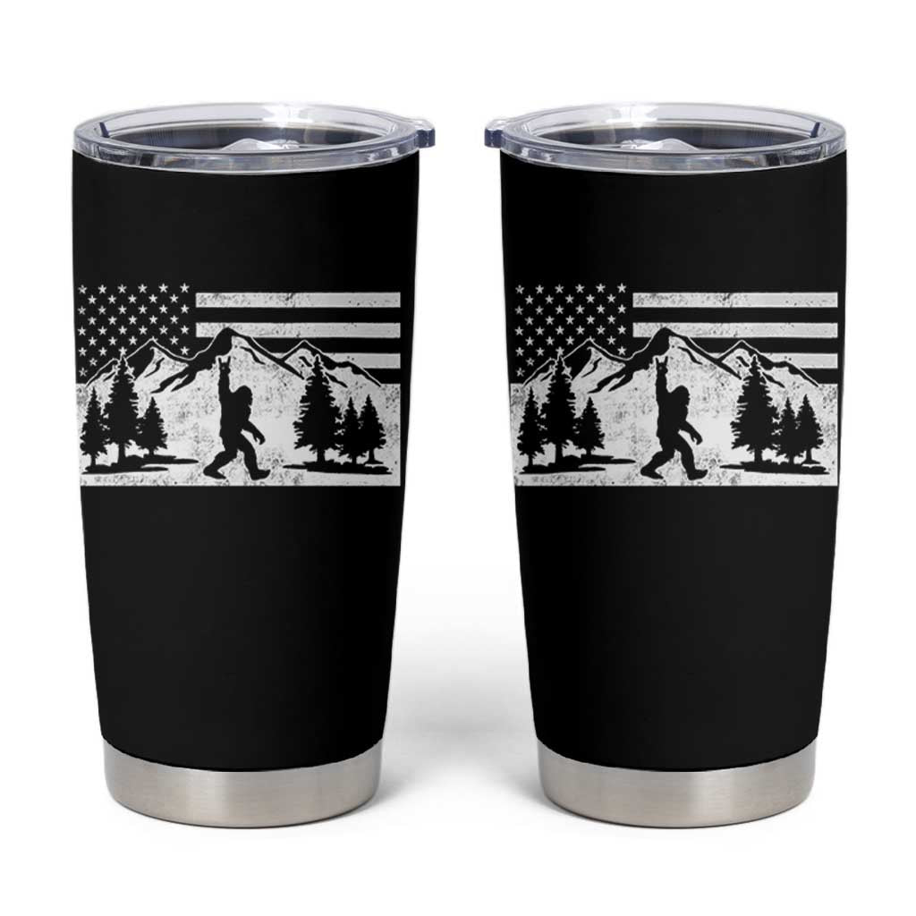 Patriotic Bigfoot American Flag in Forest Tumbler Cup
