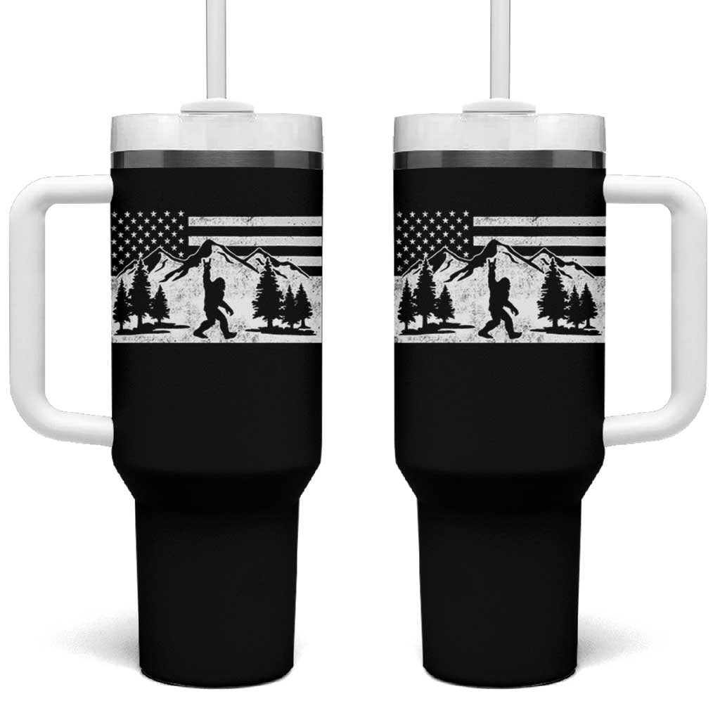 Patriotic Bigfoot American Flag in Forest Tumbler With Handle