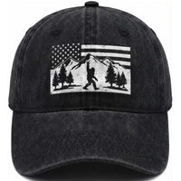 Patriotic Bigfoot American Flag in Forest Washed Cotton Baseball Cap