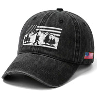 Patriotic Bigfoot American Flag in Forest Washed Cotton Baseball Cap