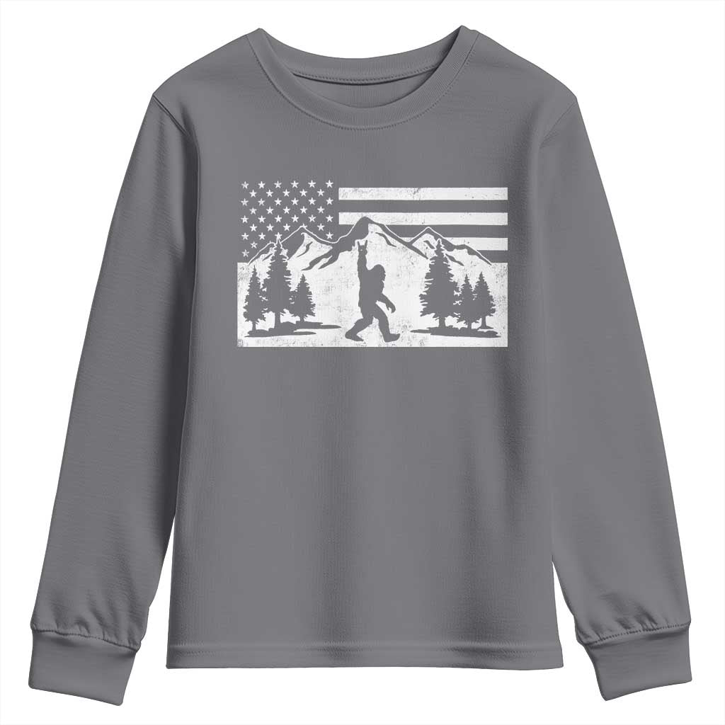 Patriotic Bigfoot American Flag in Forest Youth Sweatshirt