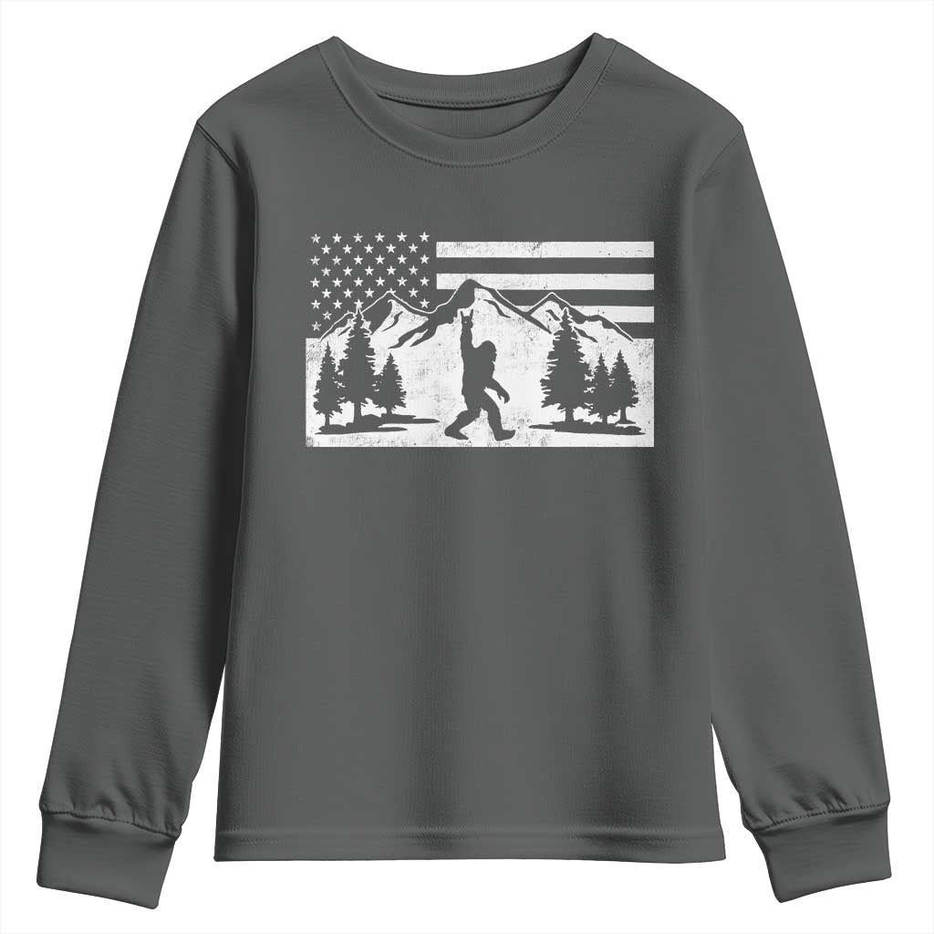 Patriotic Bigfoot American Flag in Forest Youth Sweatshirt