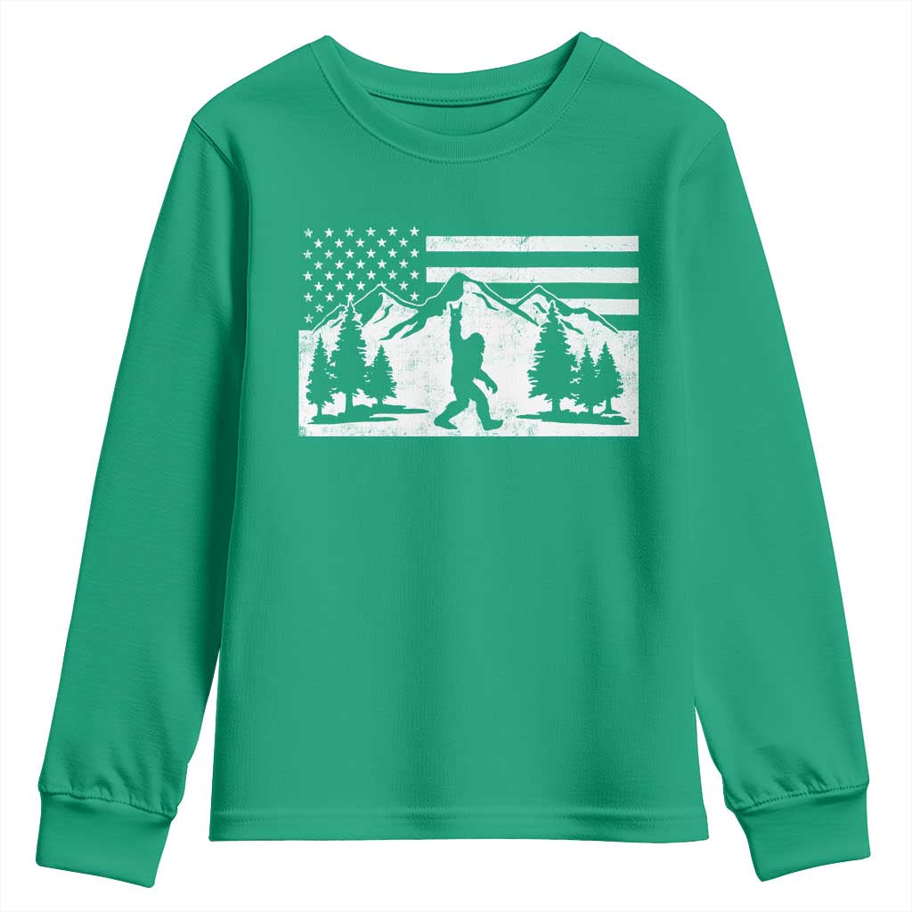 Patriotic Bigfoot American Flag in Forest Youth Sweatshirt