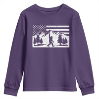 Patriotic Bigfoot American Flag in Forest Youth Sweatshirt