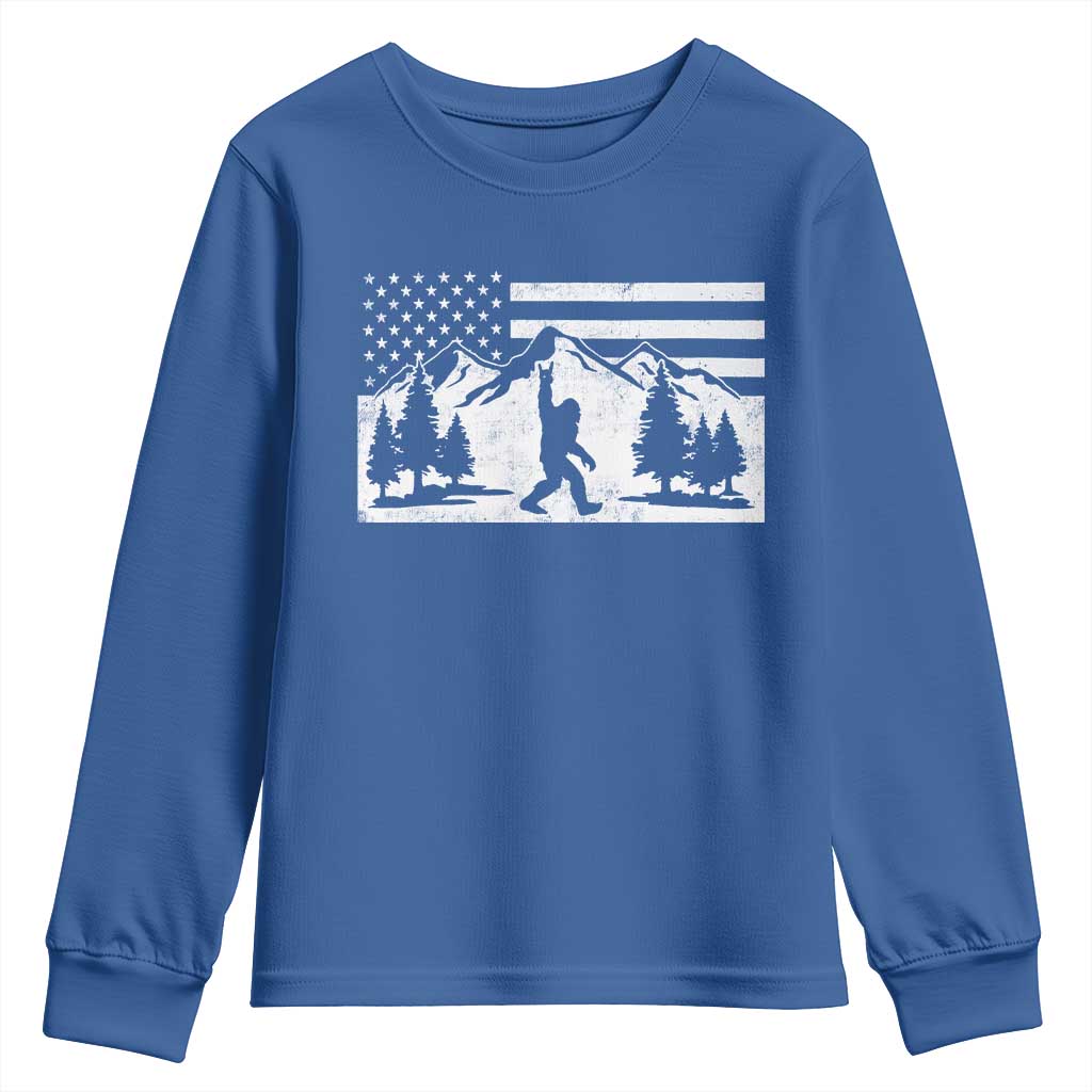 Patriotic Bigfoot American Flag in Forest Youth Sweatshirt