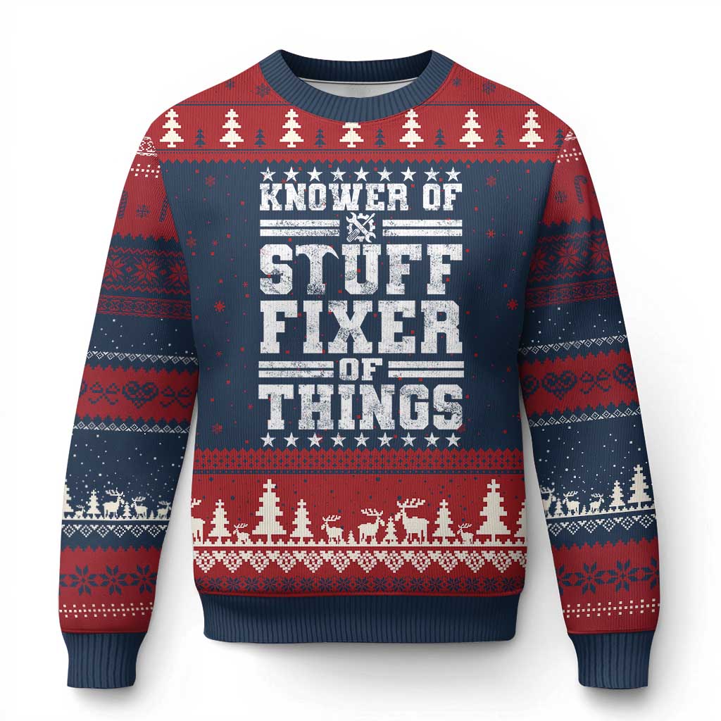 Knower Of Stuff Fixer Of Things Ugly Christmas Sweater Funny Handyman Mechanic Dad