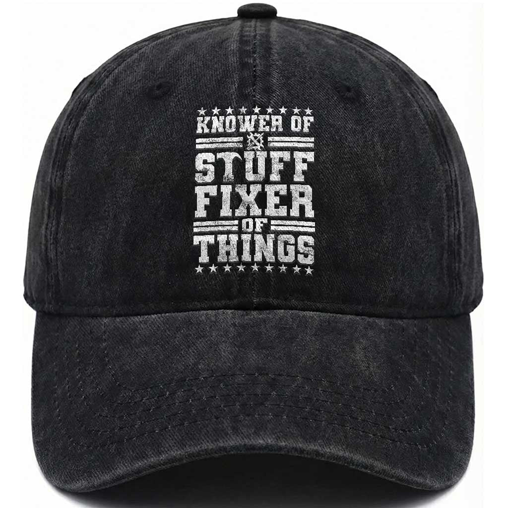 Knower Of Stuff Fixer Of Things Washed Cotton Baseball Cap Funny Handyman Mechanic Dad