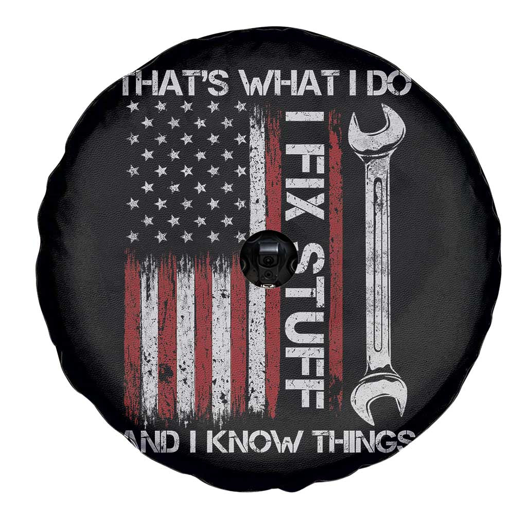 Thats What I Do I Fix Stuff And I Know Things Spare Tire Cover Funny Mechanic Engineer Vintage American Flag