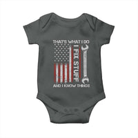 Thats What I Do I Fix Stuff And I Know Things Baby Onesie Funny Mechanic Engineer Vintage American Flag