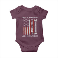 Thats What I Do I Fix Stuff And I Know Things Baby Onesie Funny Mechanic Engineer Vintage American Flag