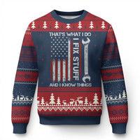 Thats What I Do I Fix Stuff And I Know Things Ugly Christmas Sweater Funny Mechanic Engineer Vintage American Flag