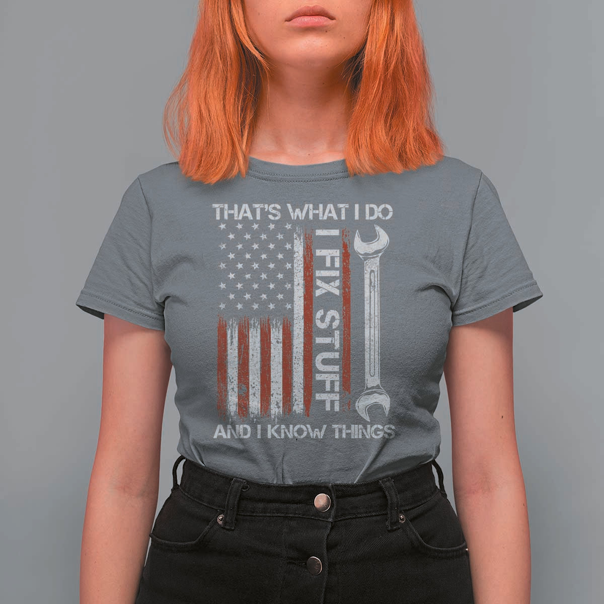 Thats What I Do I Fix Stuff And I Know Things T Shirt For Women Funny Mechanic Engineer Vintage American Flag